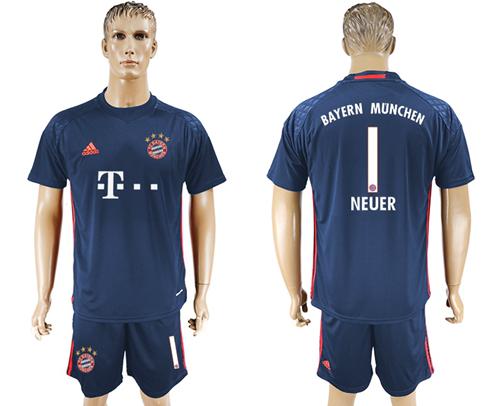 Bayern Munchen #1 Neuer Dark Blue Goalkeeper Soccer Club Jersey